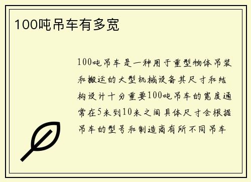 100吨吊车有多宽