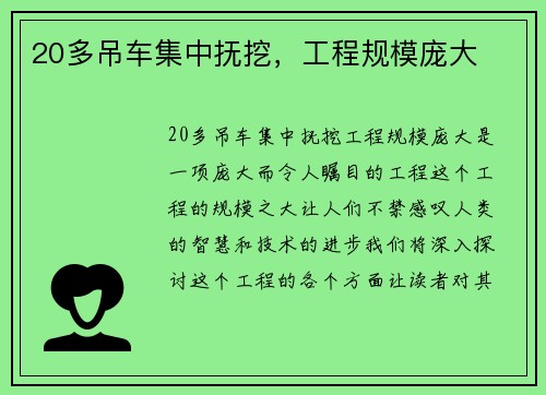 20多吊车集中抚挖，工程规模庞大