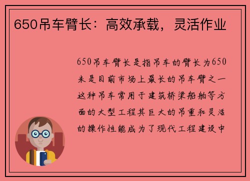 650吊车臂长：高效承载，灵活作业
