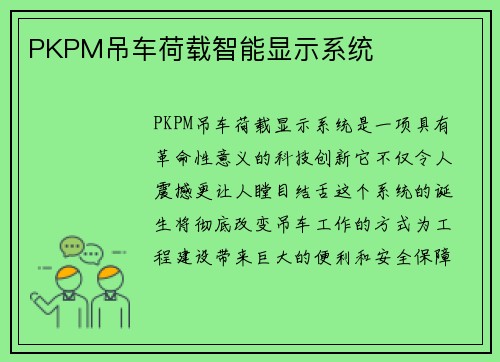PKPM吊车荷载智能显示系统