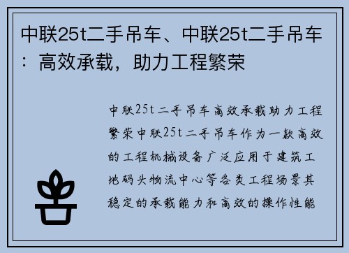 中联25t二手吊车、中联25t二手吊车：高效承载，助力工程繁荣