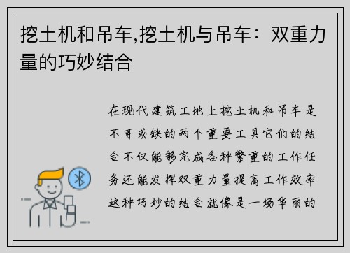挖土机和吊车,挖土机与吊车：双重力量的巧妙结合