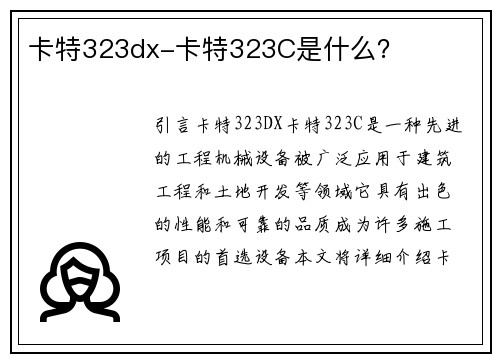 卡特323dx-卡特323C是什么？