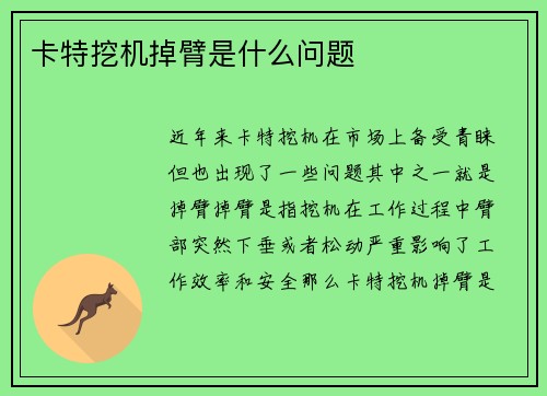 卡特挖机掉臂是什么问题