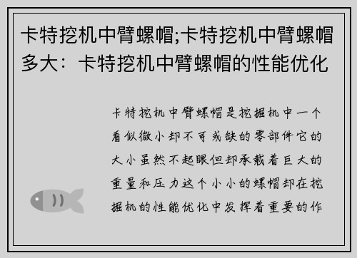 卡特挖机中臂螺帽;卡特挖机中臂螺帽多大：卡特挖机中臂螺帽的性能优化研究
