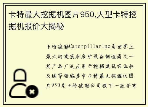 卡特最大挖掘机图片950,大型卡特挖掘机报价大揭秘