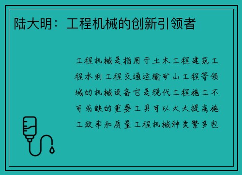 陆大明：工程机械的创新引领者