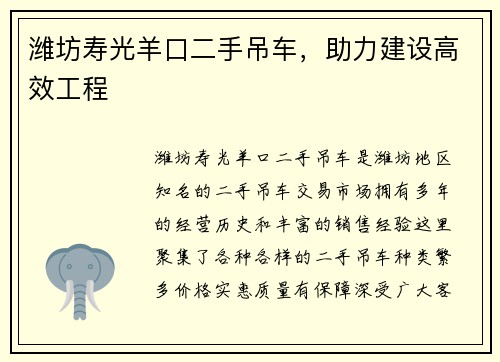 潍坊寿光羊口二手吊车，助力建设高效工程